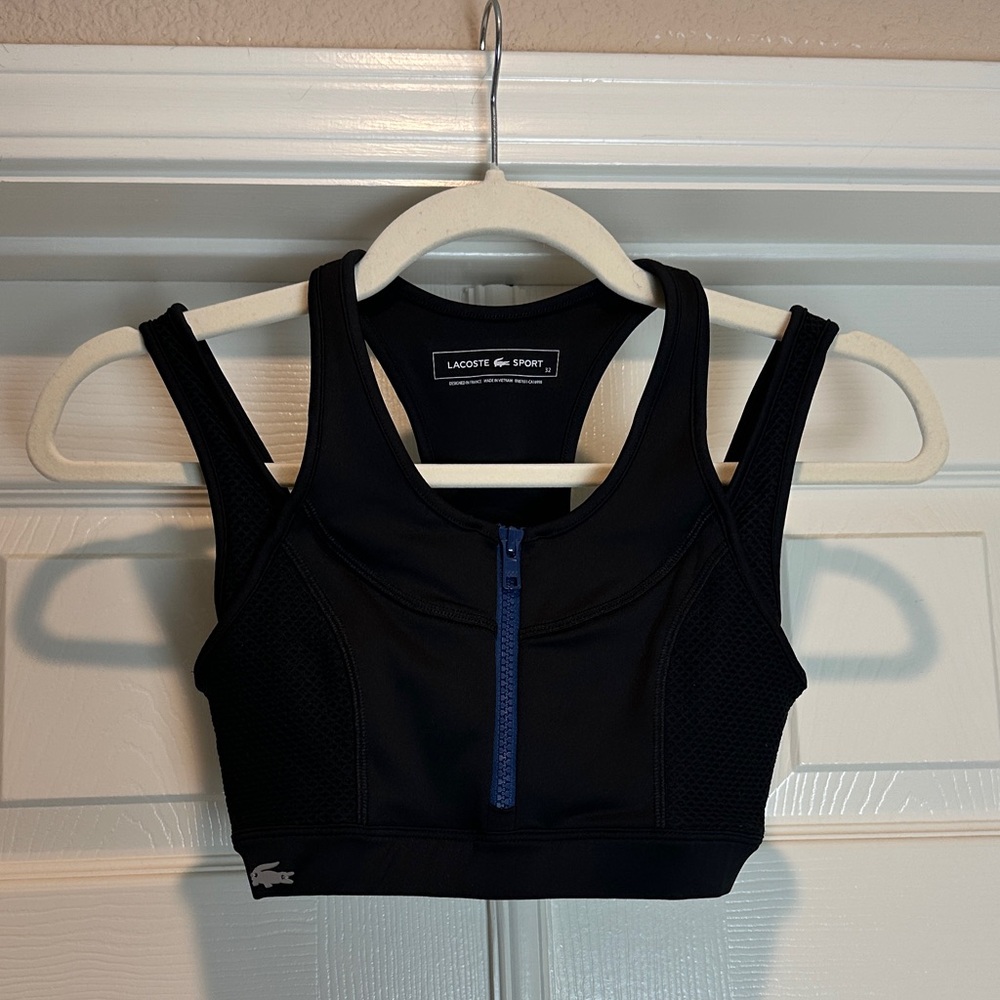 Lacoste Black Sports Bra with Blue Zipper
